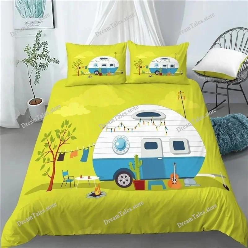Felice Campeggio Stile Rustico Stile Camper Copripiumino Federa Set Biancheria da Letto Coperta Quilt Letto Matrimoniale Tessile per la Casa Regalo di Lusso36