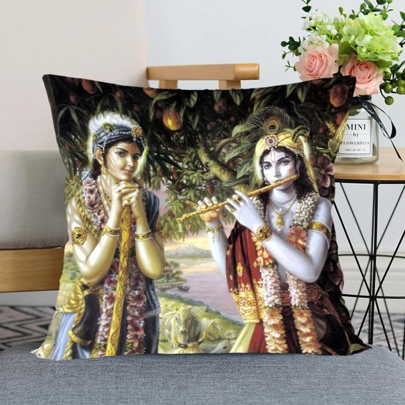 New Nice Radha Krishna Anime Pillow Cover Bedroom Home Office Decorative Pillowcase Square Zipper Pillow case Satin Soft Cover