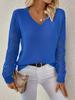 V-Neck Crochet Jacquard Sweater: Women's Loose Fit, Long Sleeve Pullover for Spring & Autumn