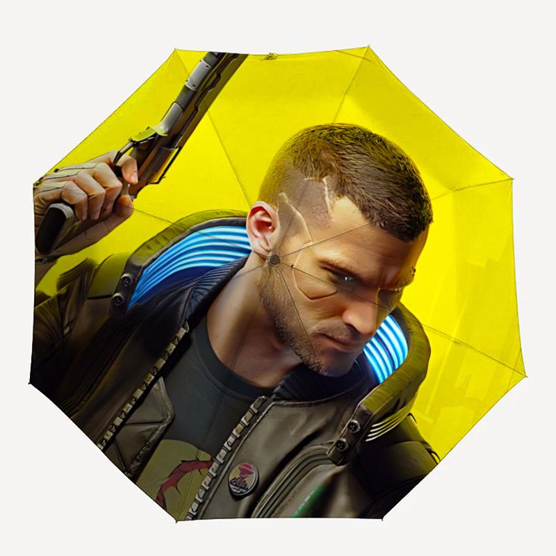 

1pc Cyberpunk Future Automatic Open/Close Folding Umbrella, Windproof 8 Rib Construction, Lightweight Travel Umbrella for Women/Men,a0902060