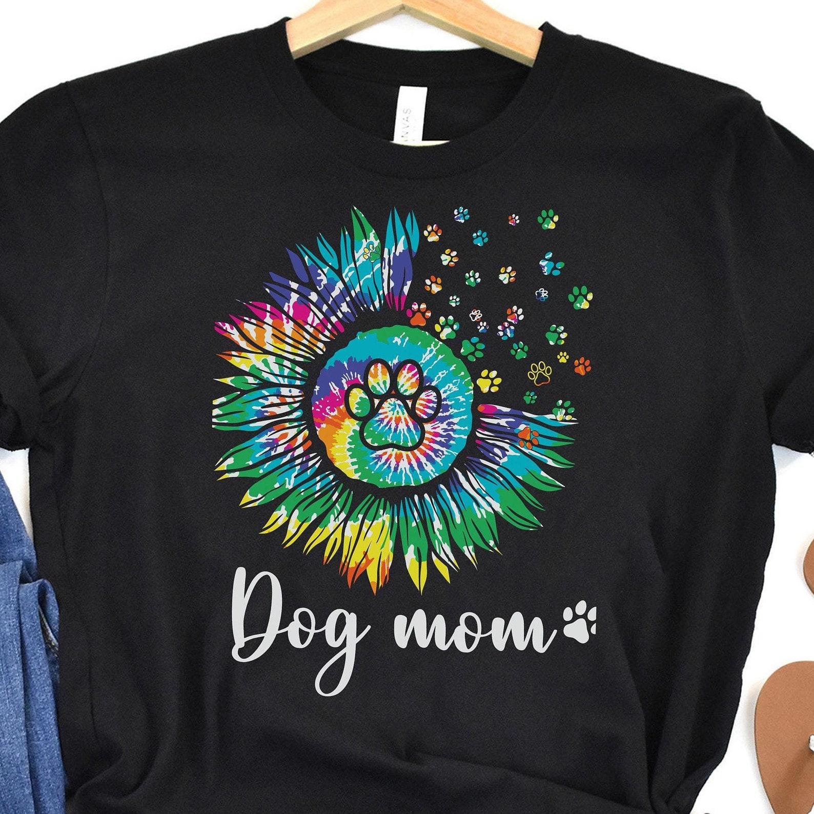 Dog Mom Shirt, Tie Dye Sunflower Paw Print Tee, Colorful Dog Lover Gift, Pet Mom Shirt, Boho Dog Mama Tshirt XL