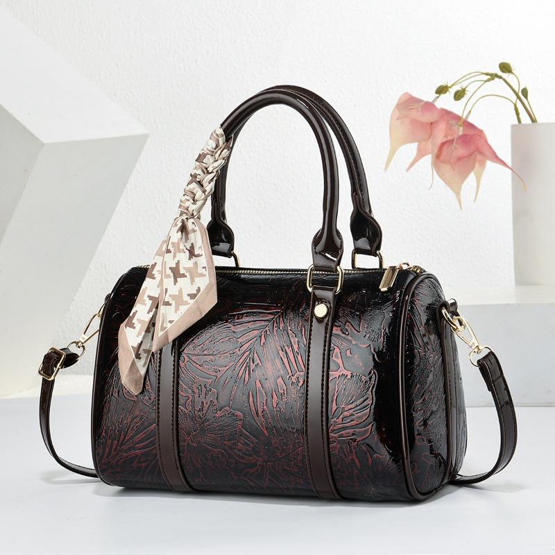Fashionable Large Capacity Boston Women's Bags Retro Print Commuter Tote Bag Single Shoulder Crossbody Bag PU Material Handbag