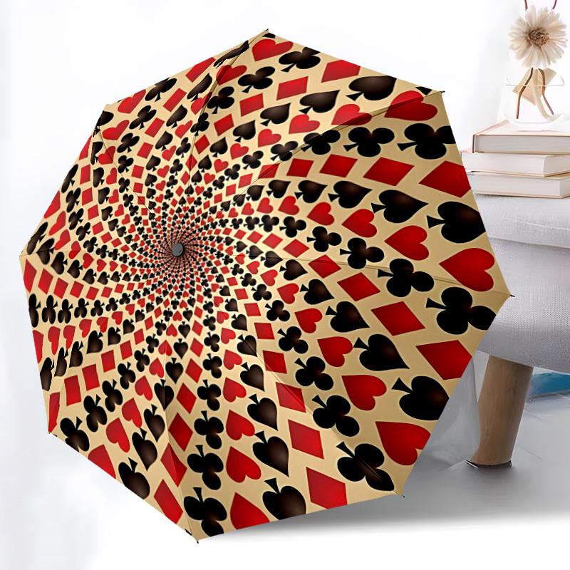 1pc Playing Cards Pattern Automatic Open/close Umbrella, 8-Rib Sturdy Structure, Auto Folding/Opening, Portable Travel Umbrella for Women,269