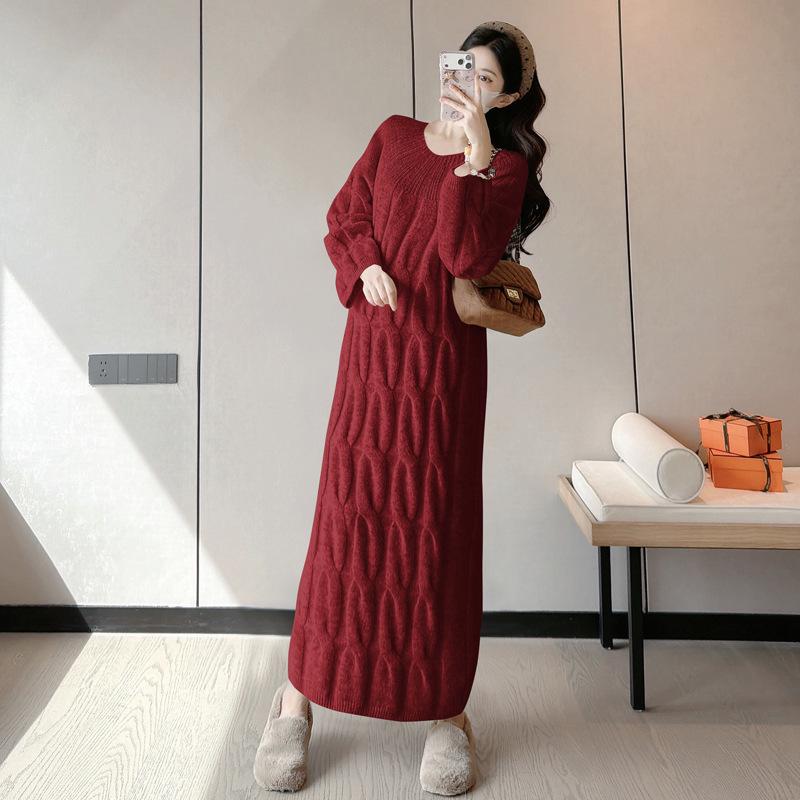 Maternity Winter Sweater Dress - Plus Size Long Skirt for Expectant Mothers (2025 High-End Style)