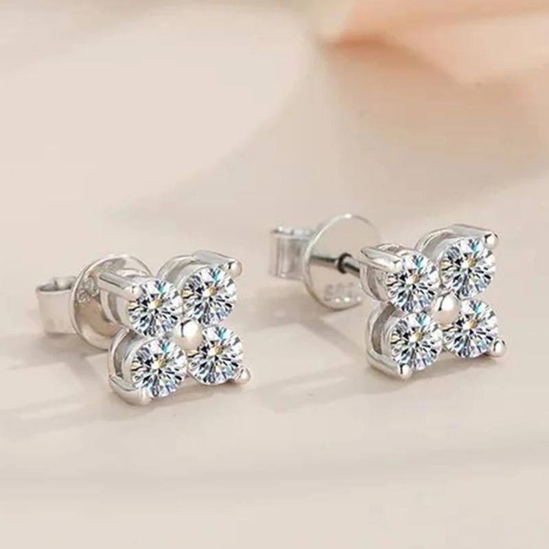 D VVS 4CT Moissanite Stud Earrings for Women Man 4 Stones Classic 925 Sterling Silver Earring with GRA  Wedding Jewelry Gift