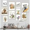 Cartoon Cute Animal Bear Lion Tiger Panda Rabbit Jungle Art Poster Canvas Painting Wall Print Picture for Living Room Home Decor