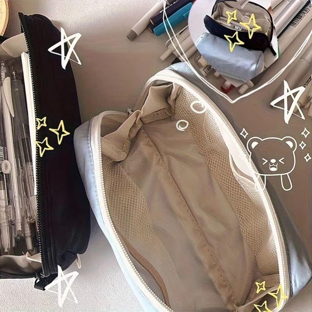 Multi-functional Solid Color Pen Bag Soft Touch Large Capacity Pencil Case Portable Pen Pouch Students Gift