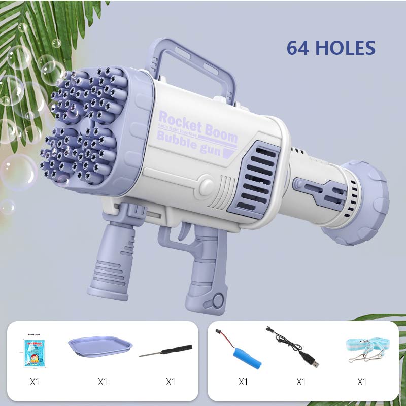 Hot Kids Gatling Bubble Gun Toy 64-Hole Charging Electric Automatic Bubble Machine Summer Outdoor Soap Water Children Toys