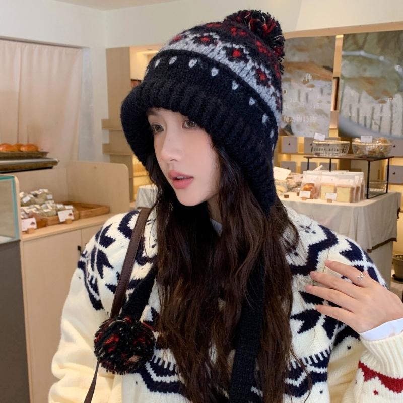 Elastic Thermally Fleece Hat Nordic Pattern Lightweight Cold Weather Headwear Elastic Winter Beanies For Travel