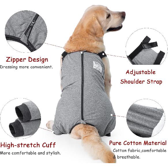 Dog Recovery Suit for Hid Leg, Soft Stretchy Pants for Hip Thigh Wound Protective Sleeves to Prevent Licking (Grey, XL(Reference Weight 13-22 lbs))