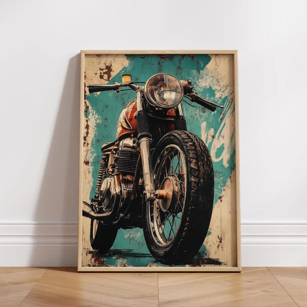 Vintage Cafe Racer Poster – Grunge Motorcycle Wall Arts Rustic Garage Decor Bold Bike Print Retro Biker Gift Industrial Vibes