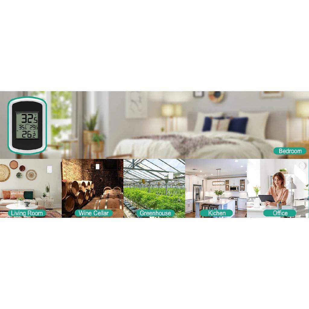 Wireless Digital Thermometer -40℃~60℃ Wide Range 60s Auto Update Wall Mount/Stand Easy Read LCD Screen for Home Office Garden