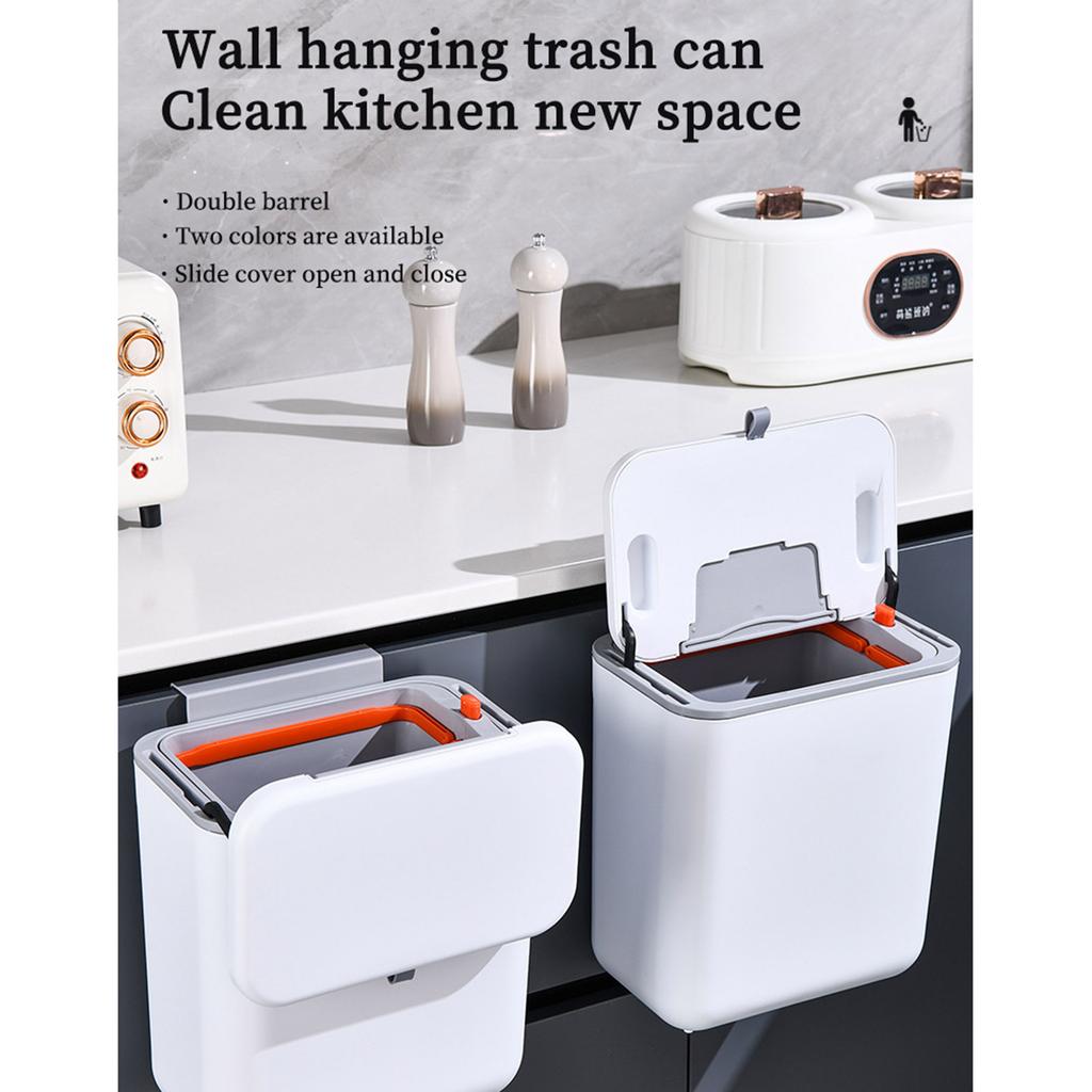 Plastic Hanging Trash Can Kitchen Compost Bin for Cupboard Doors 9L Large Capacity with Easy Installation