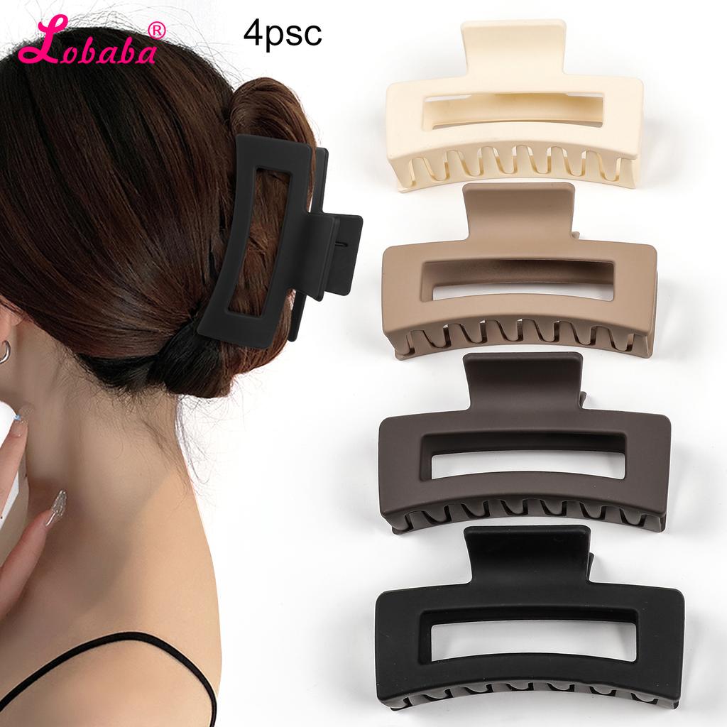 4 Pcs Warm Color Big Hair Claw Clips 3.3" Non-slip Square Matte Banana Clips for Women,Strong Hold Jaw Clips for Thick Thin Hair