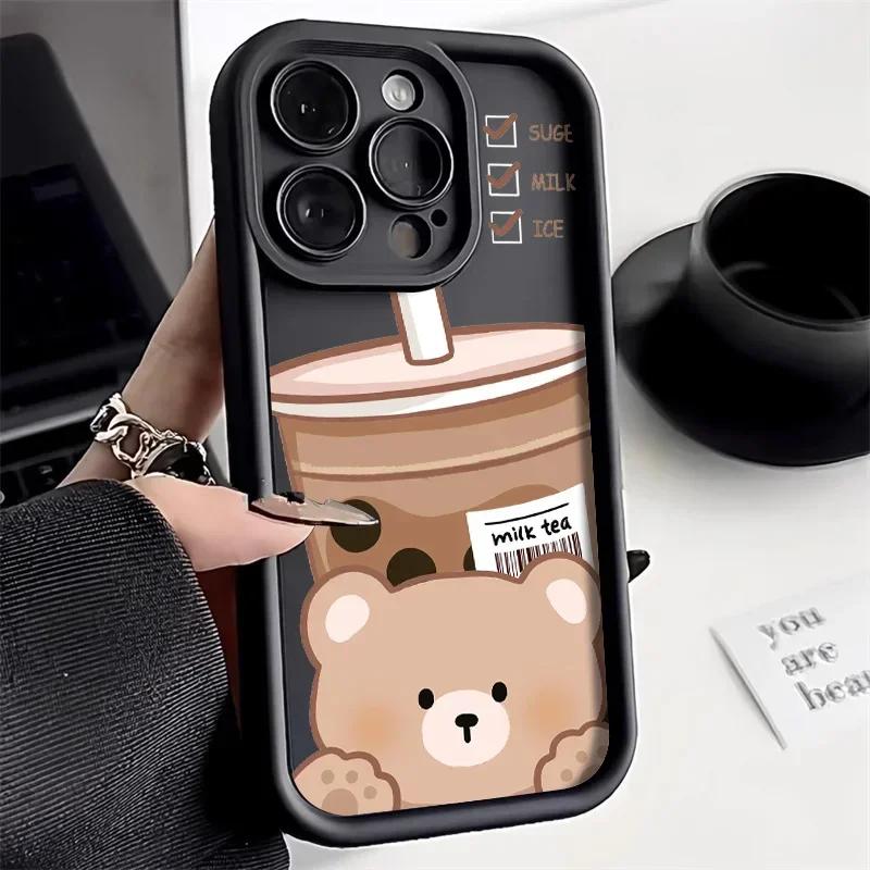 Cartoon Cute Bear Phone Case For iPhone 16 Case iPhone 11 12 13 14 15 Pro Max XR XS X 7 8 15 16 Plus Candy Silicone Soft Cover