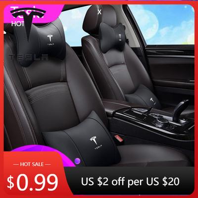 Car Sticker 2025 New PU Leather Car Seat Neck Pillow Headrest Rest Cushion For Tesla Model 3 Model S X Model Y Roadster Sp