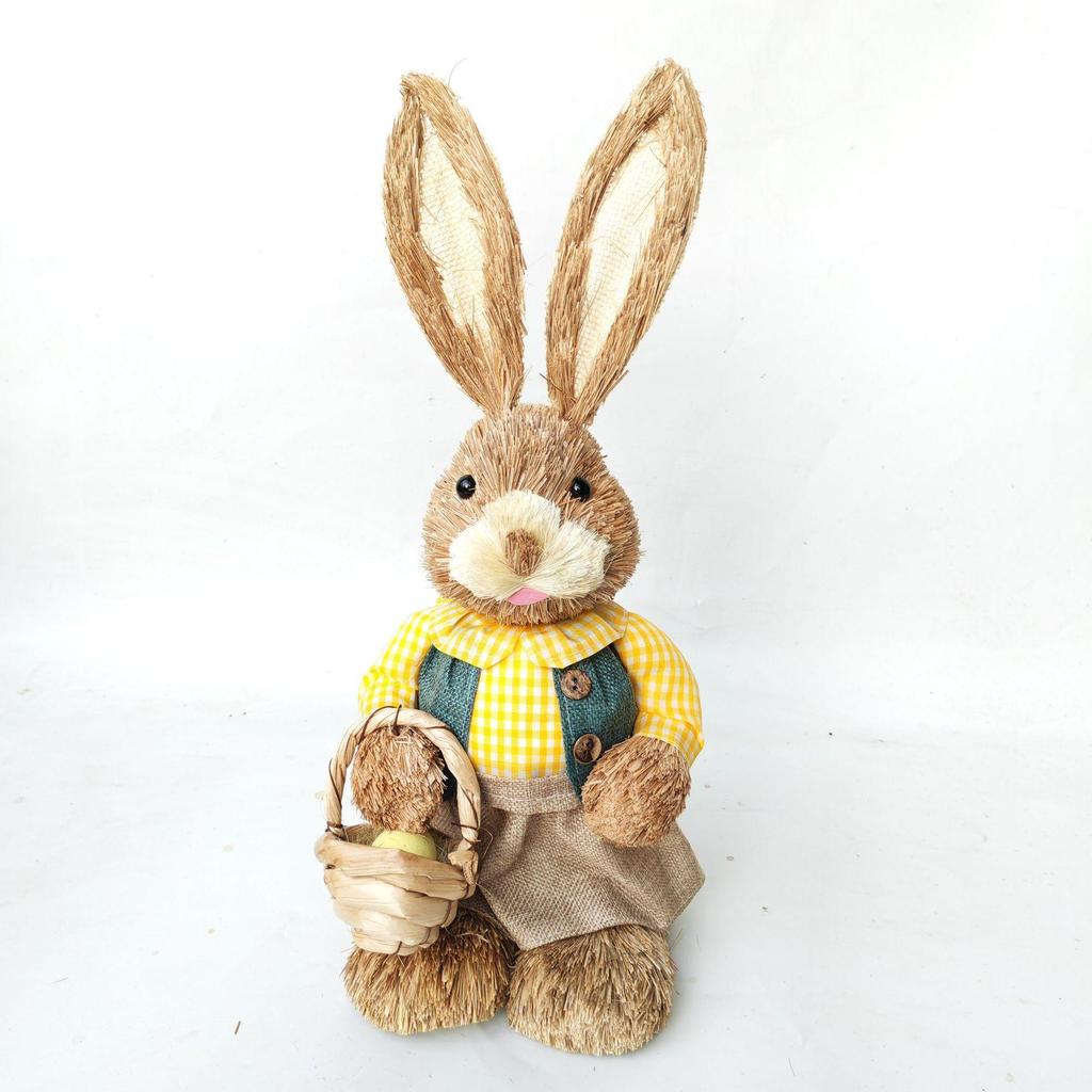 45CM Medium Woven Reed Rabbit Handmade Forest Style Folk Home Decoration Souvenir