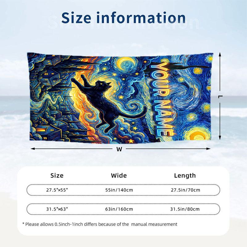 Cat Theme Beach Towel Personalized Custom Name & Text Soft Quick Dry Beach Towel for Swimming Travel