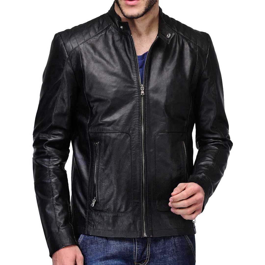 

SkinOutfit Men s Genuine Lambskin Black Leather Jacket Stylish Motorcycle Bomber Biker Outerwear MJ 173 XL чорний