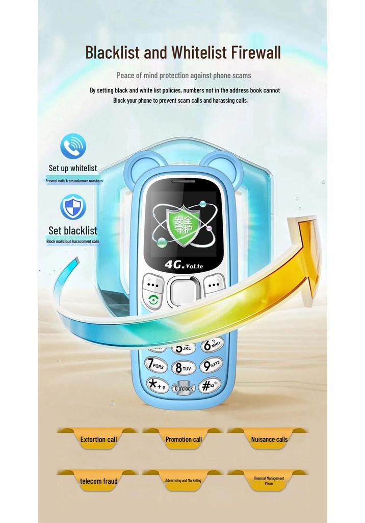Universal 4G/5G Kids Mini Cartoon Phone with GPS, Anti-Internet Addiction, Elderly Mode, and Bear Paw Silicone Case