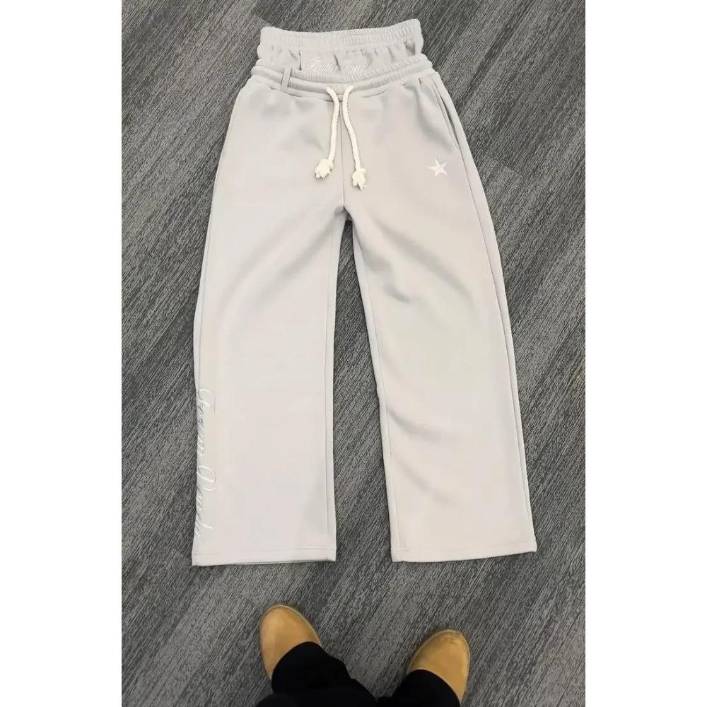 American Retro Double Layer Sweatpants Y2K Pants Mens Womens Solid Color Letter Graphic Embroidered Casual Baggy Sweatpants
