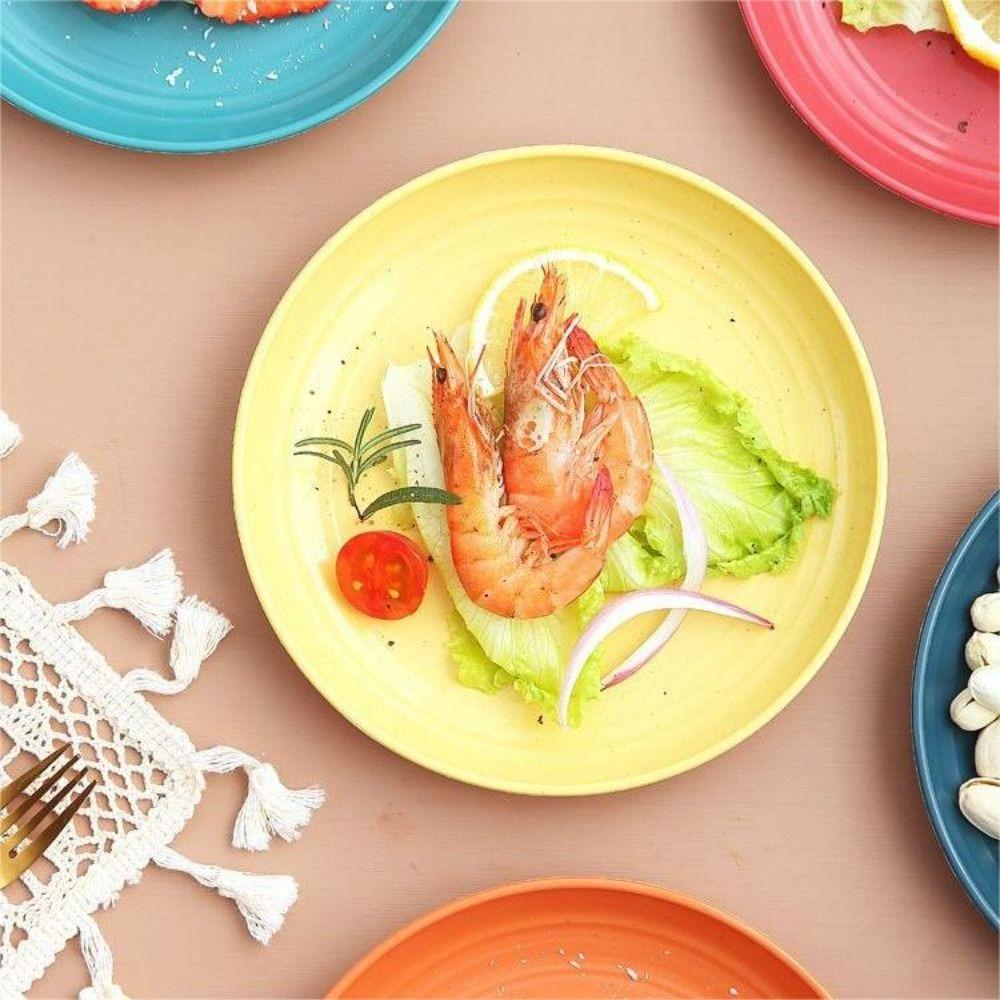 Round Dinner Plates Lightweight Tableware Eco Friendly Wheat Straw Plates  Fruit