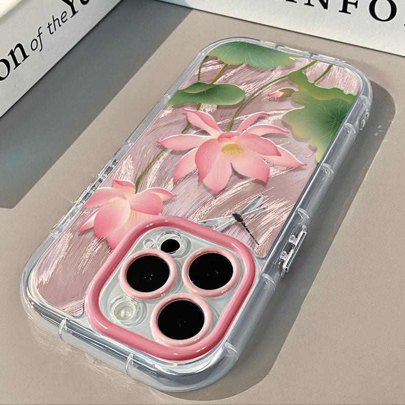 Lotus for IPhone16 Promax Mobile Phone Case 14 for Apple 15 Cream Feather Yarn 13 All Inclusive 11/12 Women's Model