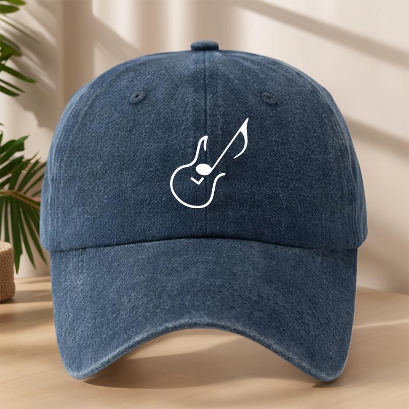Musical Note Guitar Print Baseball Cap Stylish Street Rock HipHop HatClassic Washed Retro Adjustable Comfortable Outdoor