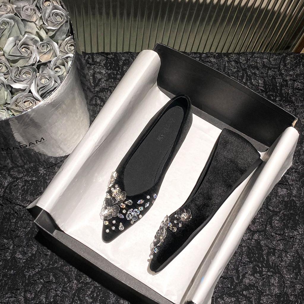 Fashion Flat Shoes for Women 2025 Spring Autumn Sequins Shallow Bling Pointed Toe Bow luxury Large Size Women's Shoes 41 42 43