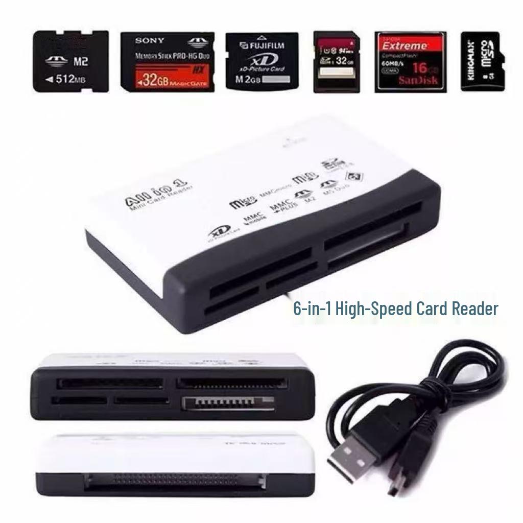 In Stock USB Multi-function Six-Port Mobile Phone & Camera High-Speed Card Reader with Password Protection