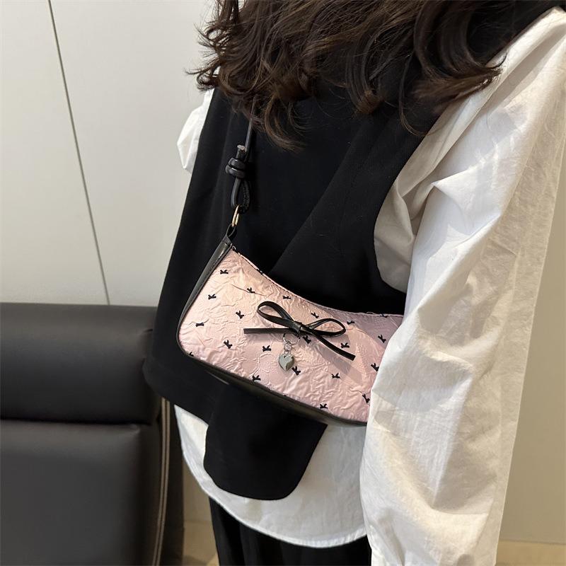 Fashion Casual Oblique Span Bag New Niche Design Bow Crescent Armpit Bag Seersucker High Value Shoulder Bag