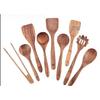 Teak 9-Piece Kitchen Set: Solid Wood Spatula, Spoon, Fork, Non-stick Pan, Acacia Wood Utensils, Long Handle Pot & Vegetable Spatula
