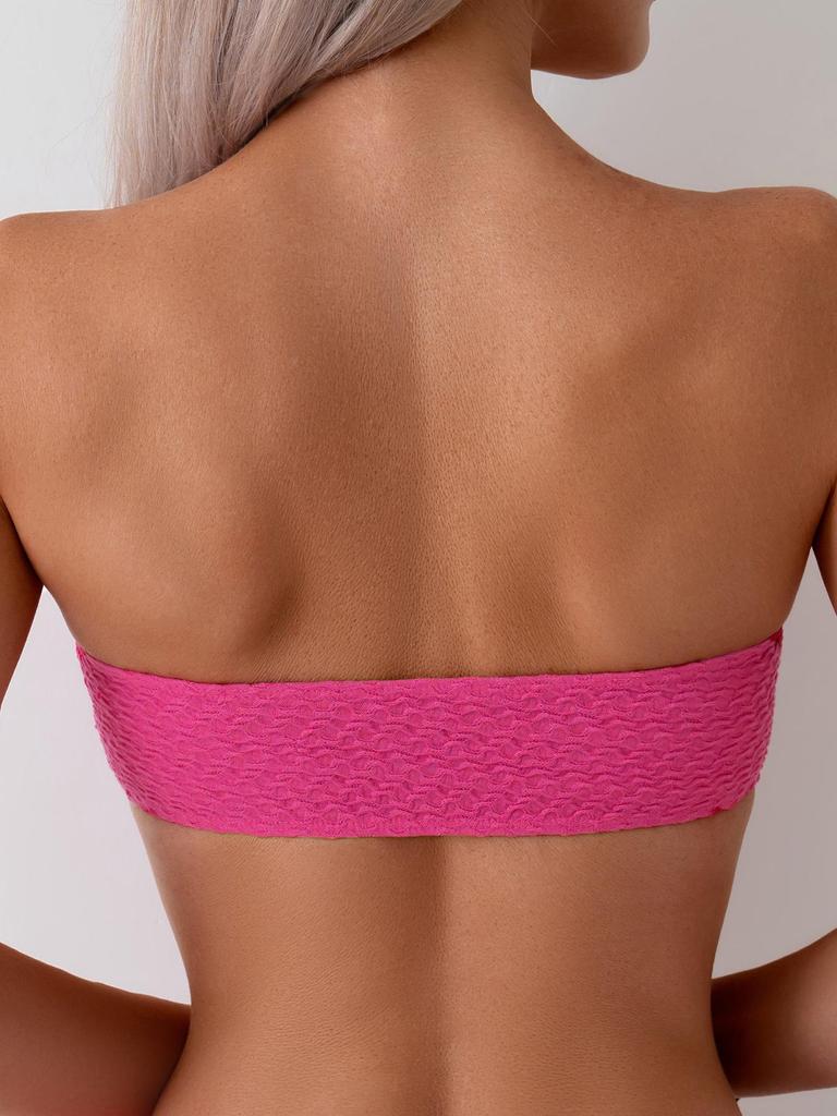 2025 European & American Style Sexy Bandeau Bikini Set - Solid Color Fashionable Swimwear.
