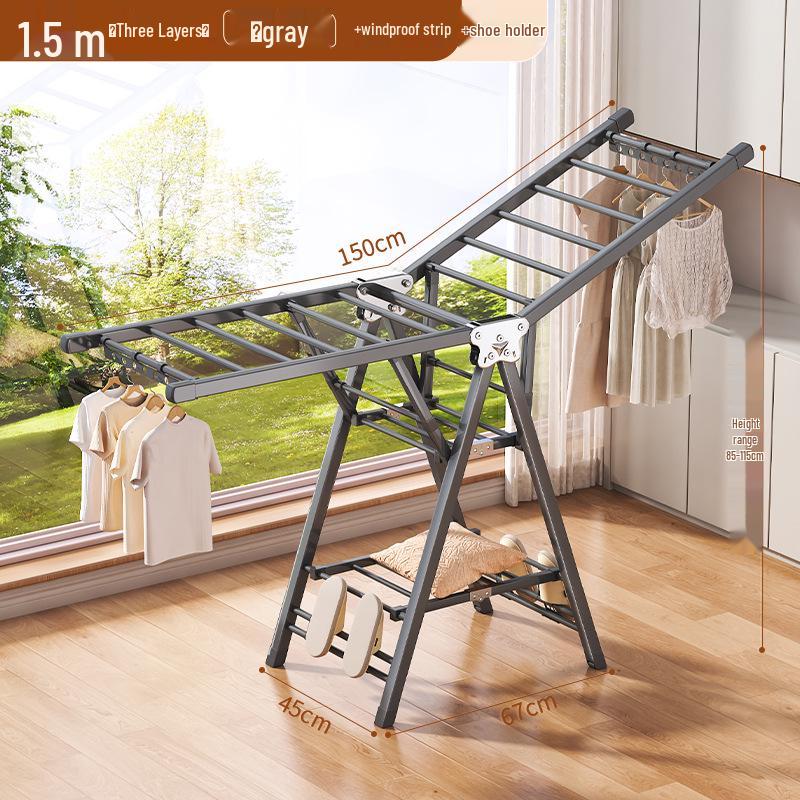Adjustable Foldable Clothes Drying Rack for Indoor/Outdoor Use - Ideal for Bedroom, Balcony, and Baby Items.