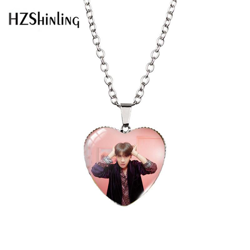 Stylish Bts Jewelry Heart Shaped Necklace Fashionable Alloy Long Chain Accessory