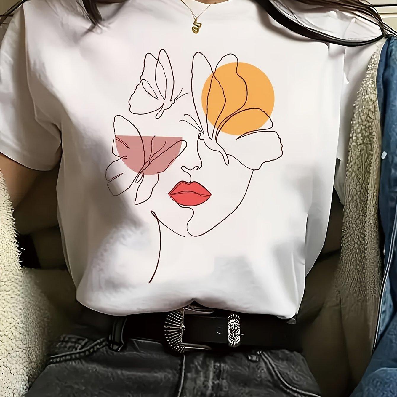 

Fashion Graphic Print T-Shirt Short Sleeve Round Neck Versatile Casual Top Spring Summer Women s Wear XS
