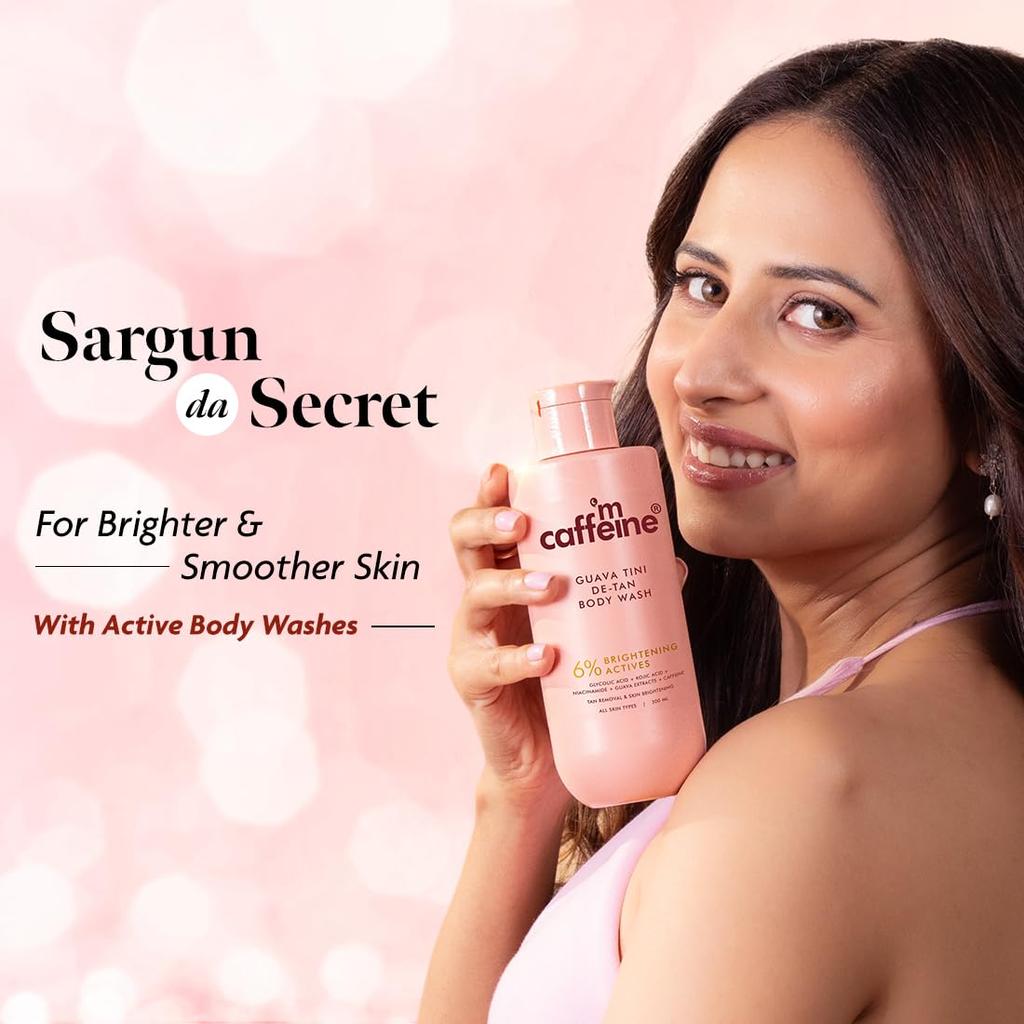 mCaffeine 1% Glycolic Acid Guava Detan Body Wash 300ml | Brightening, Hydrating, Dark Spot Reducing Bodywash for Men & Women