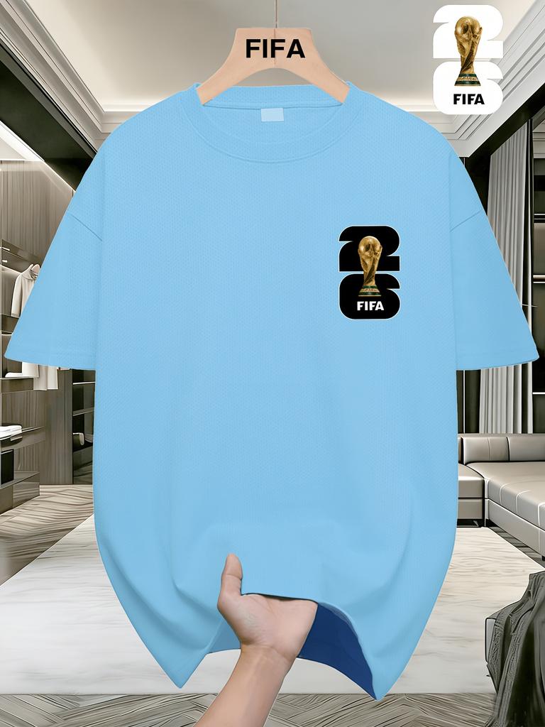 FIFA World Cup Football Men's Fashionable Short-sleeved T-shirt with a US, Canada and Mexico Themed Print. A Casual and Comfortable Summer T-shirt