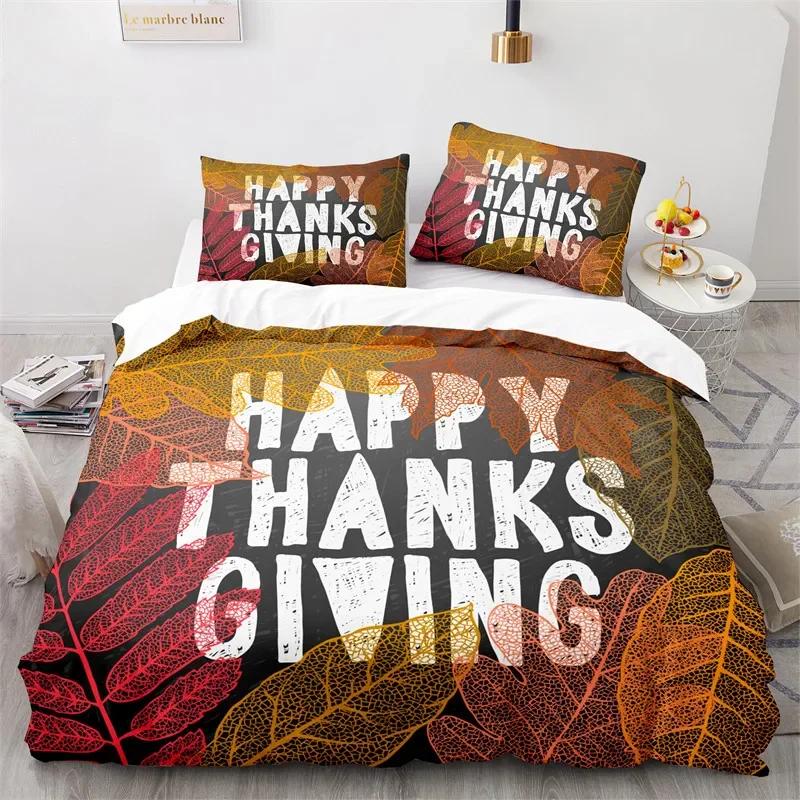 Comforter Thanksgiving Day Twin King Cartoon Pumpkin Turkey Bedding Set Microfiber Maple Leaves Comforter For Boys Teen