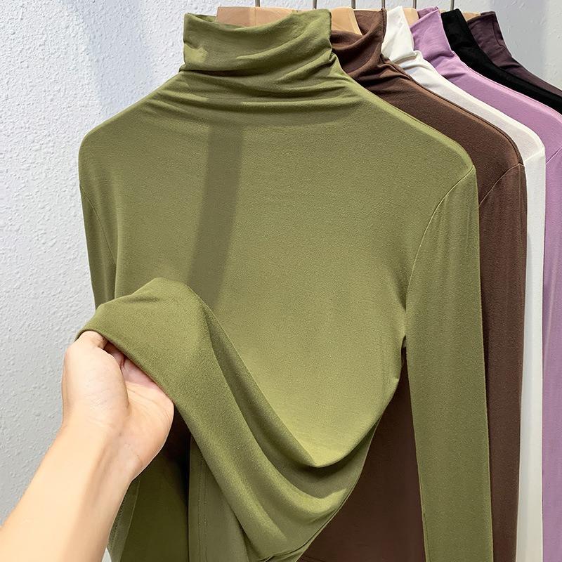 Turtleneck Bottoming Shirt Women's New Women's Clothing Solid Color Threaded Long T-shirt Elastic Inner Long-sleeved Top