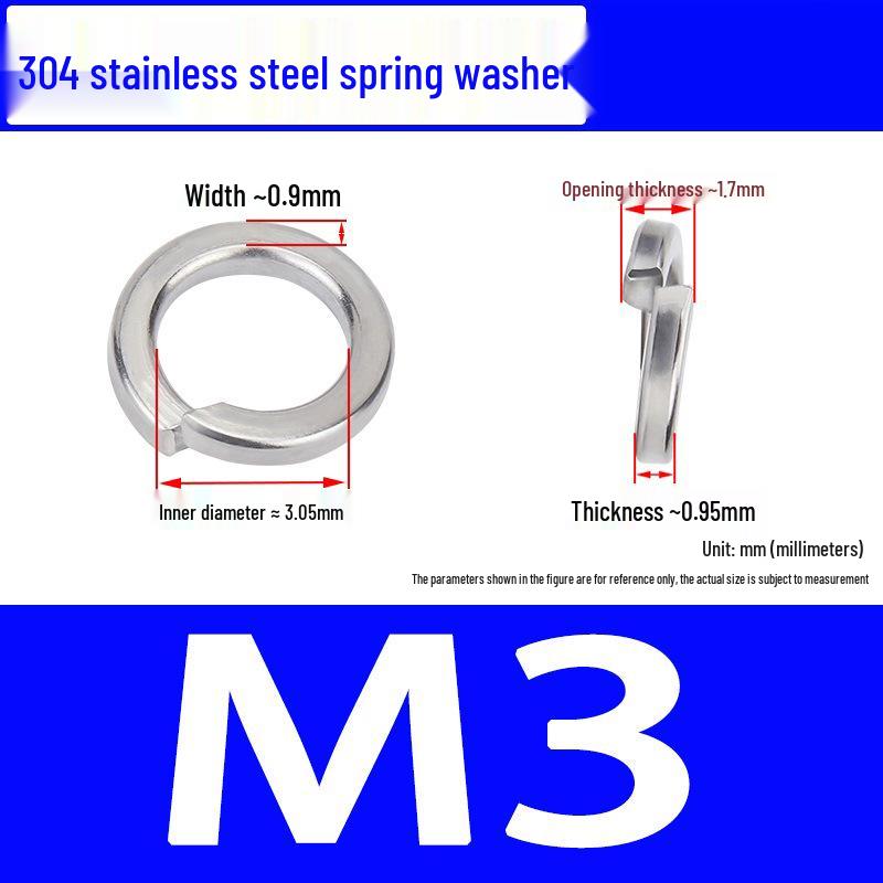 

304 Stainless Steel Open Type Elastic Spring Washer, Spacer for M2, M3, M4, M6, M8, M14, M20, M24