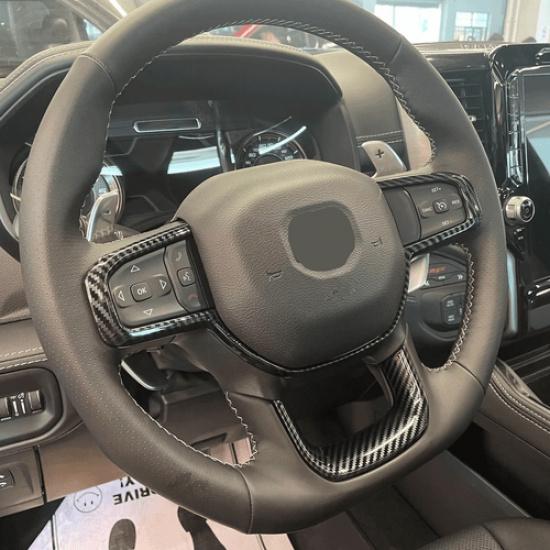 Carbon Fiber Steering Control Wheel Cover Sticker Trim For Dodge RAM 2019-2024