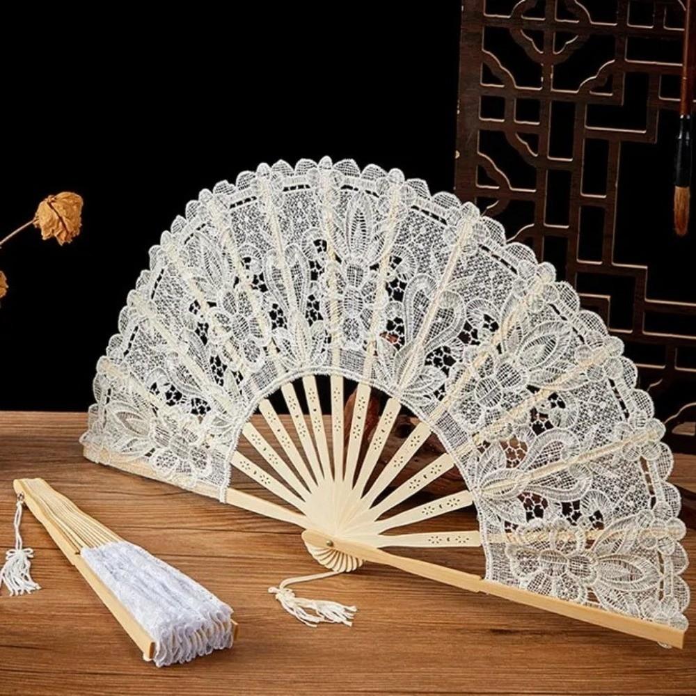 Hollow Ribs Vintage Lace Hand Fan Lace Dance Handheld  Fan Embroidered Folding Fan  Wedding Party