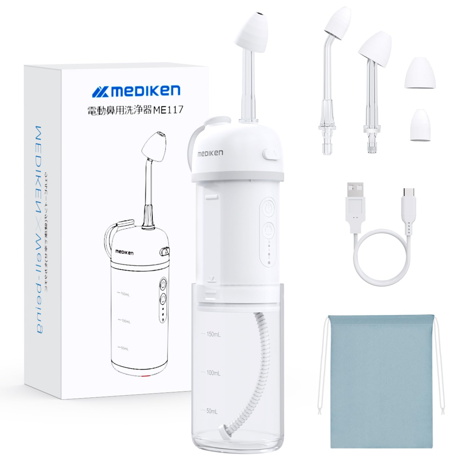 

MEDIKEN Электрический Назальный Назальный и Слабо Пульсирующий Переменный Поток Воды Туман и Струя 150 мл Воды Выдвижной Резервуар для Воды Компактный Вращающийся IPX7 Подходит белый