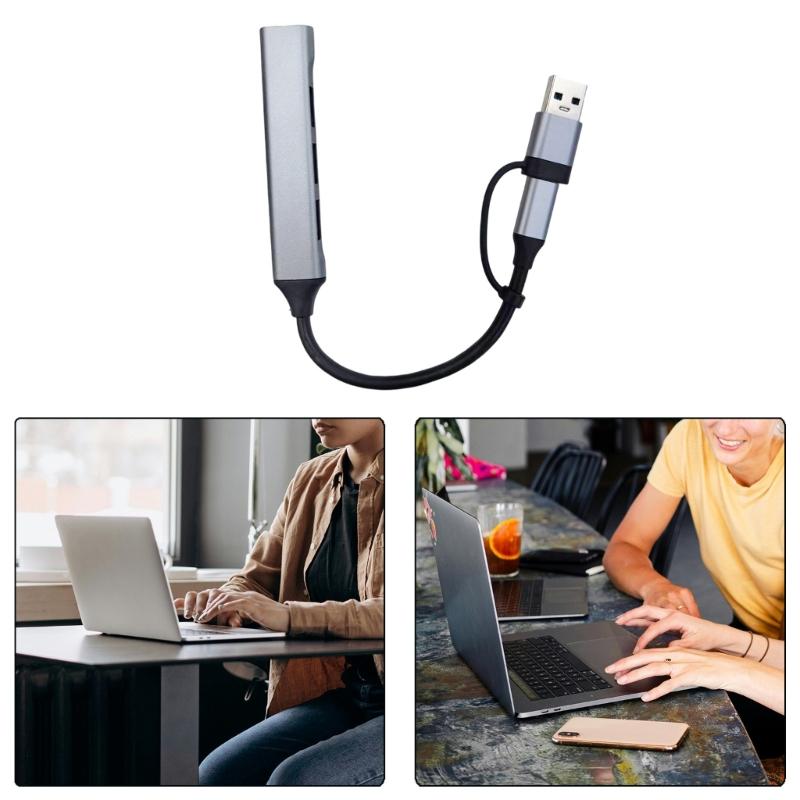 Multiple Port Aluminum USB C Hub Splitter With USB 3.0 High Speeded Transfer Compact Size Fit for Charging Data Syncing
