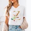 Pink Flower Letters Az Print Tshirt 26 Alphabet Unisexs Vneck Tshirt Flower Letter A B C D Short Sleeve Female Tees Tops