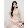 Elegant Jacquard V-Neck Puff Sleeve Midi Dress