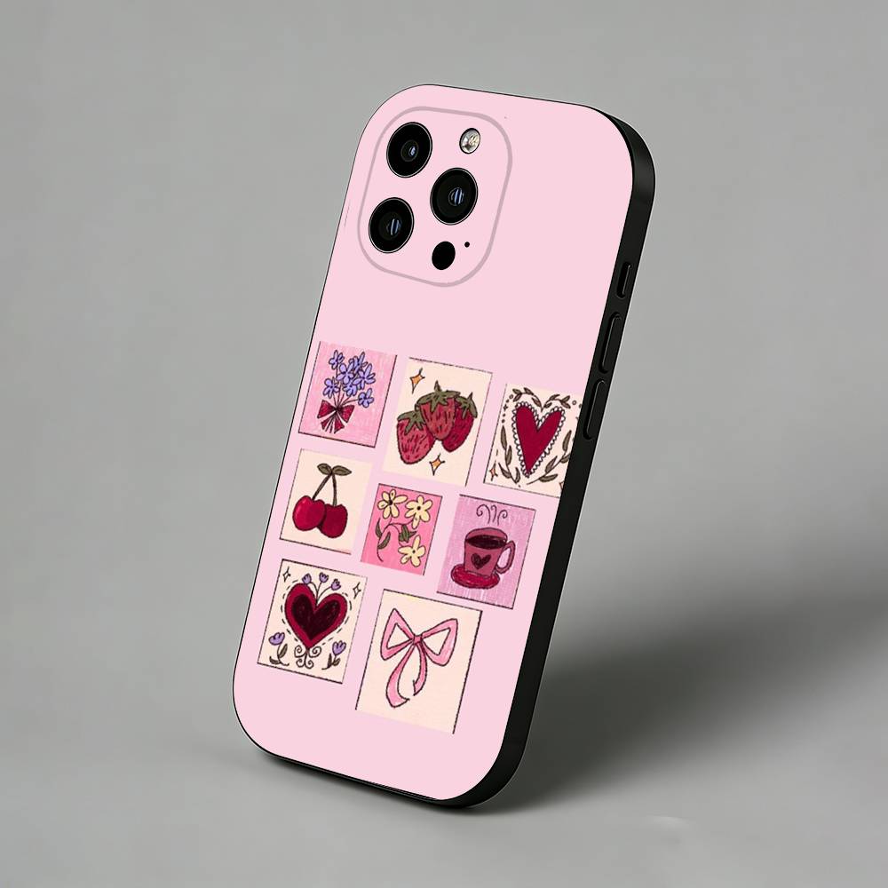 Vollbild-Schutzhülle in Pink-Erdbeer-Optik mit schlanker Rückseite für iPhone 17 Air, 16 Pro Max, 16e, 15 Plus, 14, 13 Mini, 12 und 11