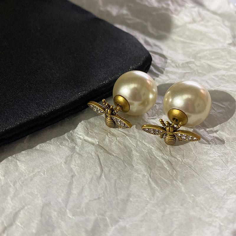 New Arrival Stud Earrings Fashion Animal Metal Women Trendy Bees Pearl Double-sided Two-wear Earrings Light Luxury Jewelry
