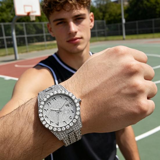 Orologio da polso unisex al quarzo analogico con datario Quadrante con strass scintillanti Orologio da polso per uso quotidiano, in ufficio, alle feste